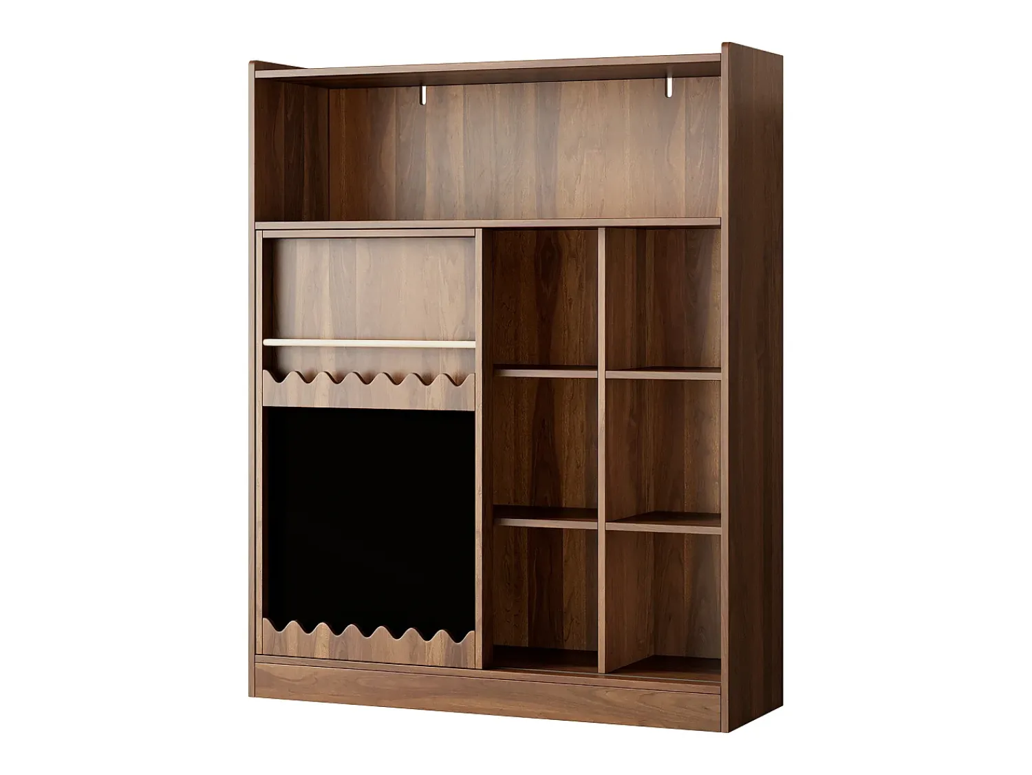 Hauss Spole Estante cor nogueira com porta de correr, quadro preto e 9 prateleiras abertas, MDF^ Biblioteca