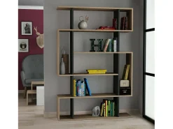 Discount Dmora Estante Daba, Estante de escritório, Estante de livros, Biblioteca, 110x26h161 cm, Carvalho e Antracite Castanho