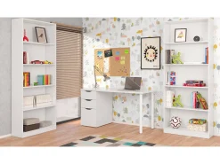 Biblioteca*Dmora Estante Dangelll, Estante linear com 4 prateleiras, Estante de escritório ou quarto, Estante moderna, 80x28h201 cm, Branco