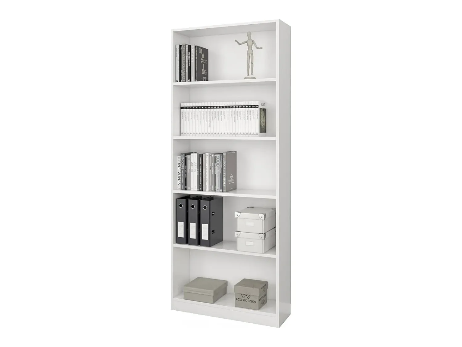 Biblioteca*Dmora Estante Dangelll, Estante linear com 4 prateleiras, Estante de escritório ou quarto, Estante moderna, 80x28h201 cm, Branco