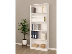 Biblioteca*Dmora Estante Dangelll, Estante linear com 4 prateleiras, Estante de escritório ou quarto, Estante moderna, 80x28h201 cm, Branco