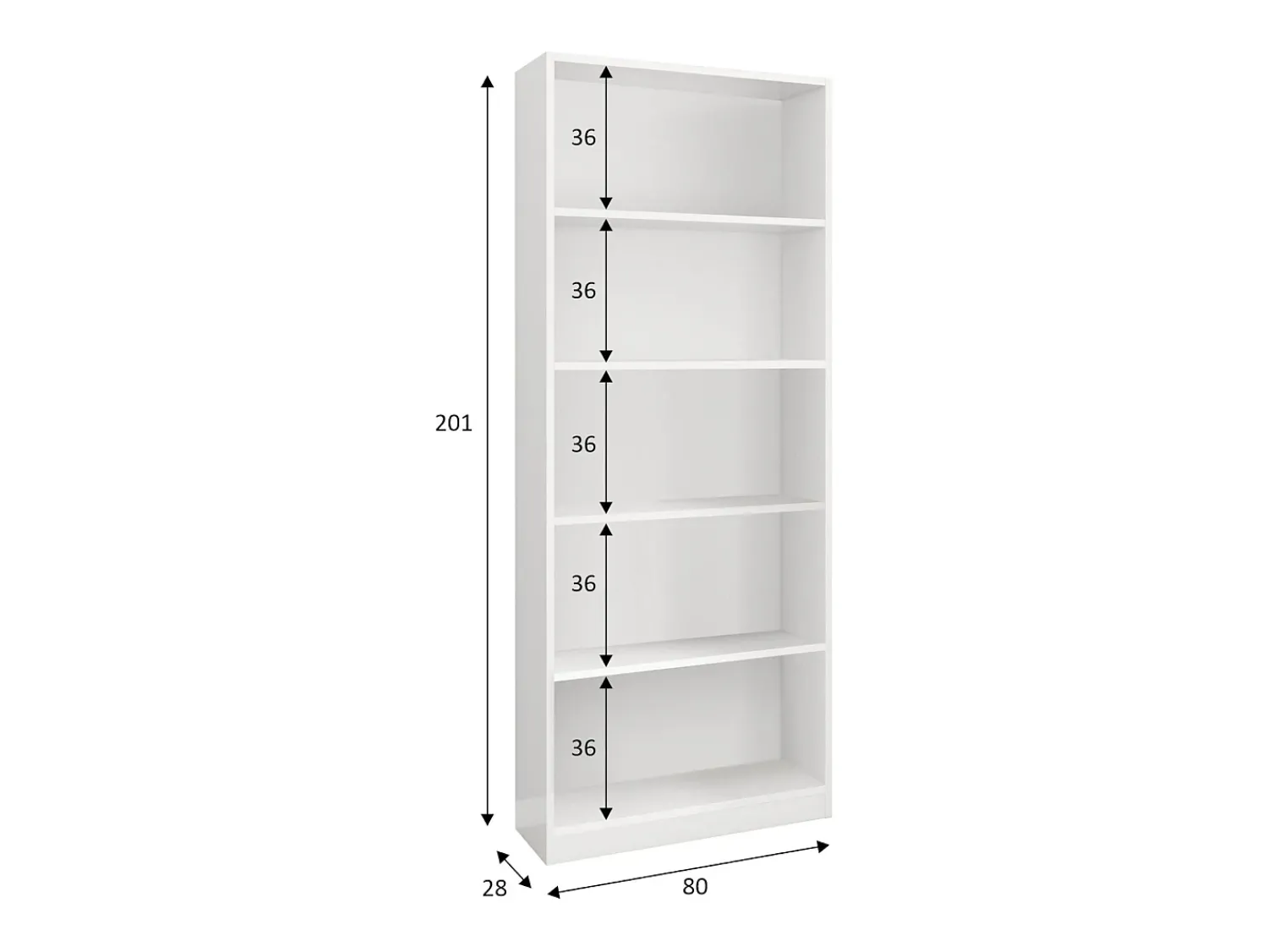 Biblioteca*Dmora Estante Dangelll, Estante linear com 4 prateleiras, Estante de escritório ou quarto, Estante moderna, 80x28h201 cm, Branco