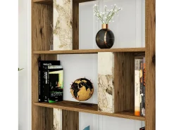 Prateleira|Dmora Estante Dbellusc, Estante de escritório, Estante de livros, Biblioteca, 90x20h180 cm, Nogueira e Mármore Branco Castanho / Branco