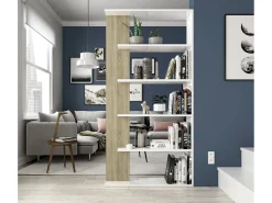 Biblioteca*Dmora Estante Dblanc, Estante dupla face com 5 prateleiras, Prateleira divisória para escritório ou quarto, 90x25h180 cm, e Carvalho Branco
