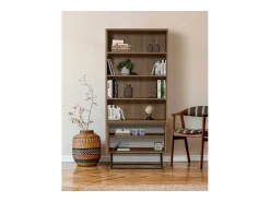 Discount Dmora Estante Dbozhana, Estante de escritório, Porta-livros móvel, Biblioteca, 80x36h182 cm, Noz e Preto Castanho