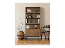 Discount Dmora Estante Dbozhana, Estante de escritório, Porta-livros móvel, Biblioteca, 80x36h182 cm, Noz e Preto Castanho