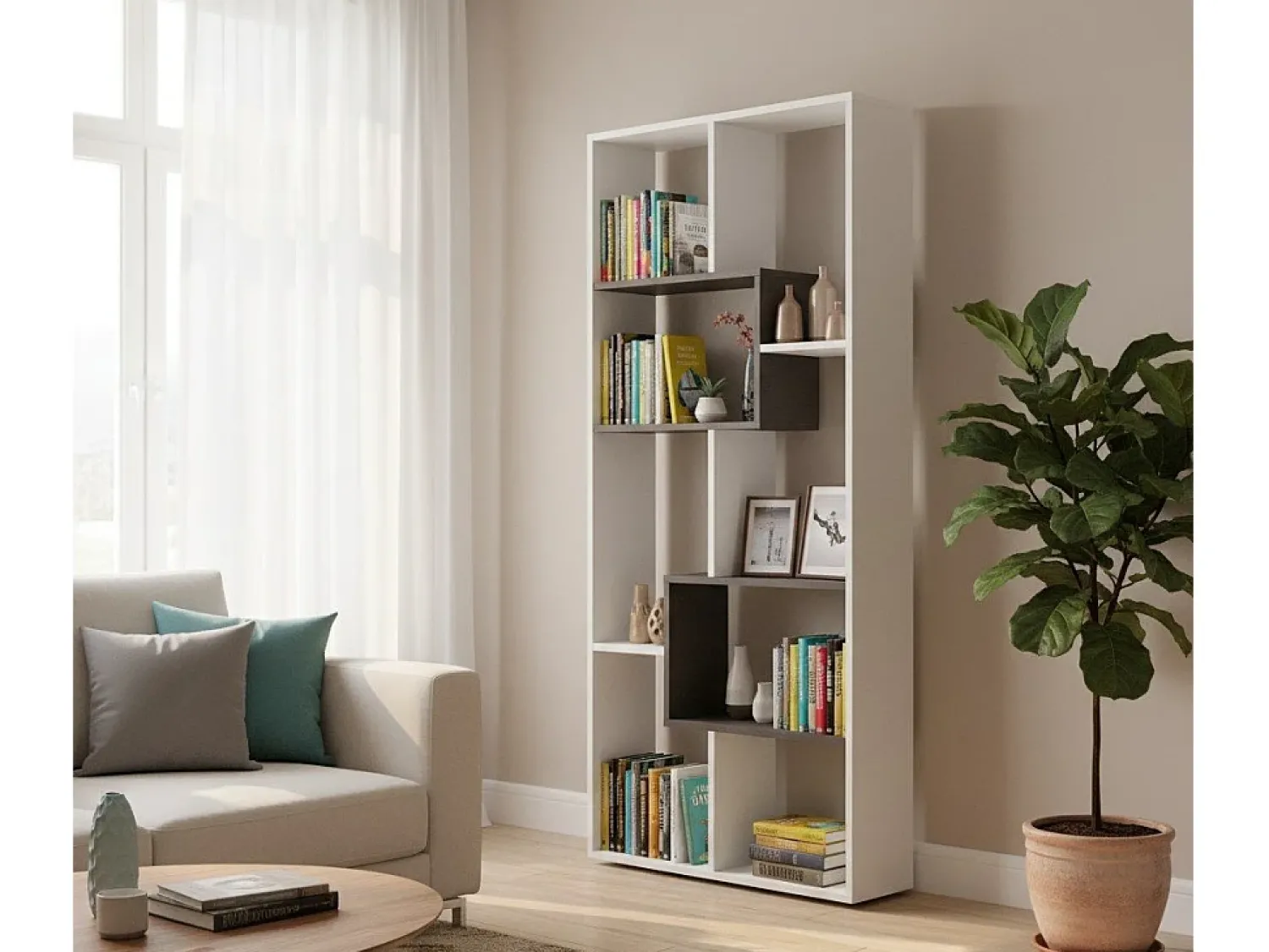 Prateleira|Dmora Estante Ddemira, Estante multiposições com 8 compartimentos, Estante de escritório, Prateleira divisória, 80x25h180 cm, e Ã"xido Branco