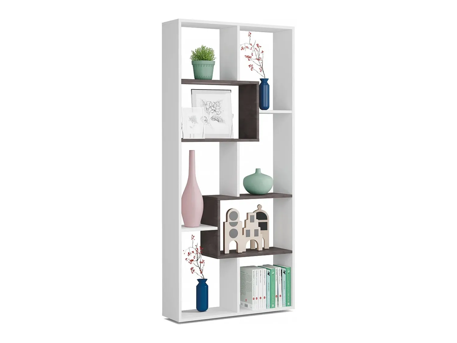 Prateleira|Dmora Estante Ddemira, Estante multiposições com 8 compartimentos, Estante de escritório, Prateleira divisória, 80x25h180 cm, e Ã"xido Branco