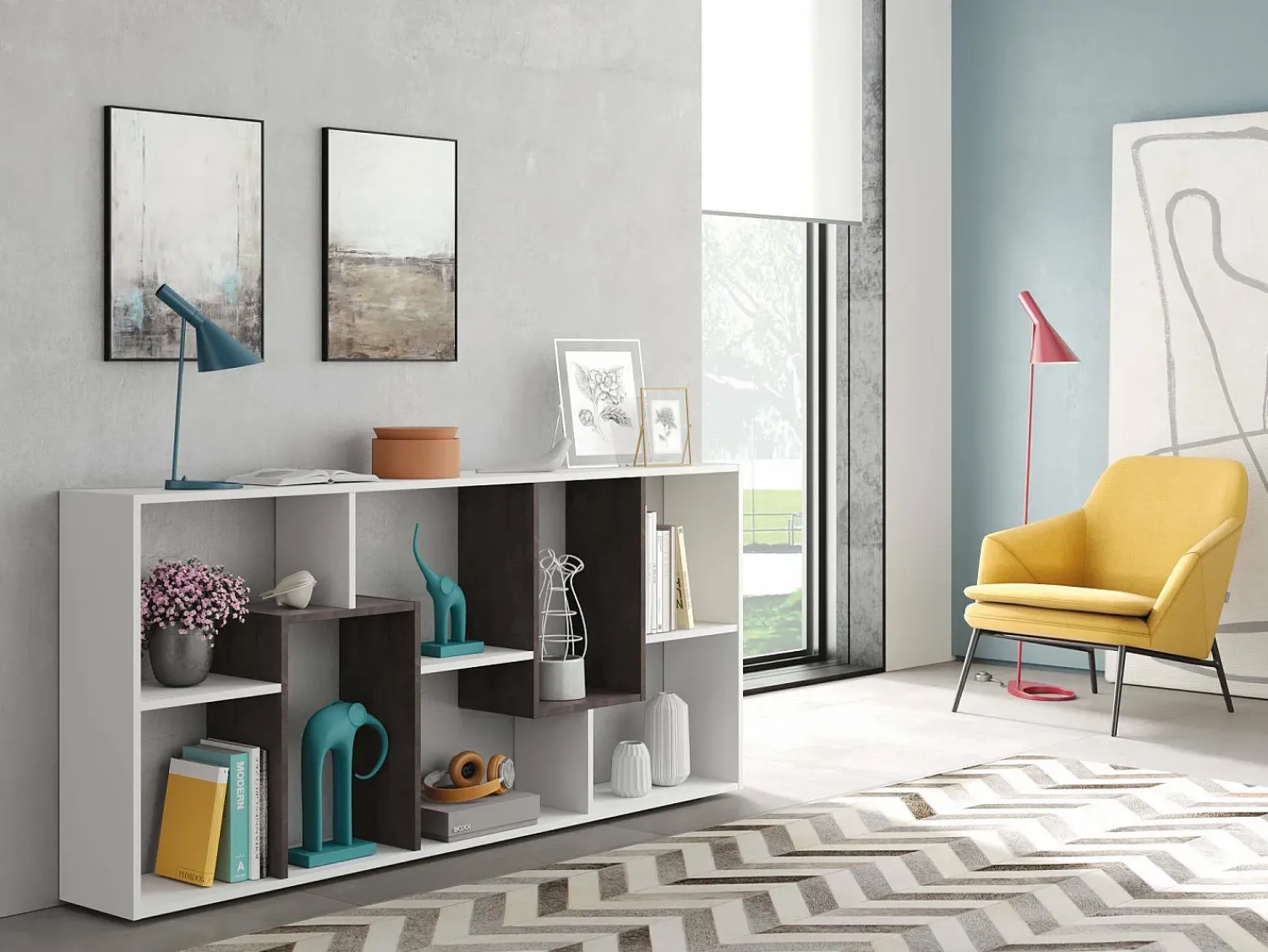 Prateleira|Dmora Estante Ddemira, Estante multiposições com 8 compartimentos, Estante de escritório, Prateleira divisória, 80x25h180 cm, e Ã"xido Branco