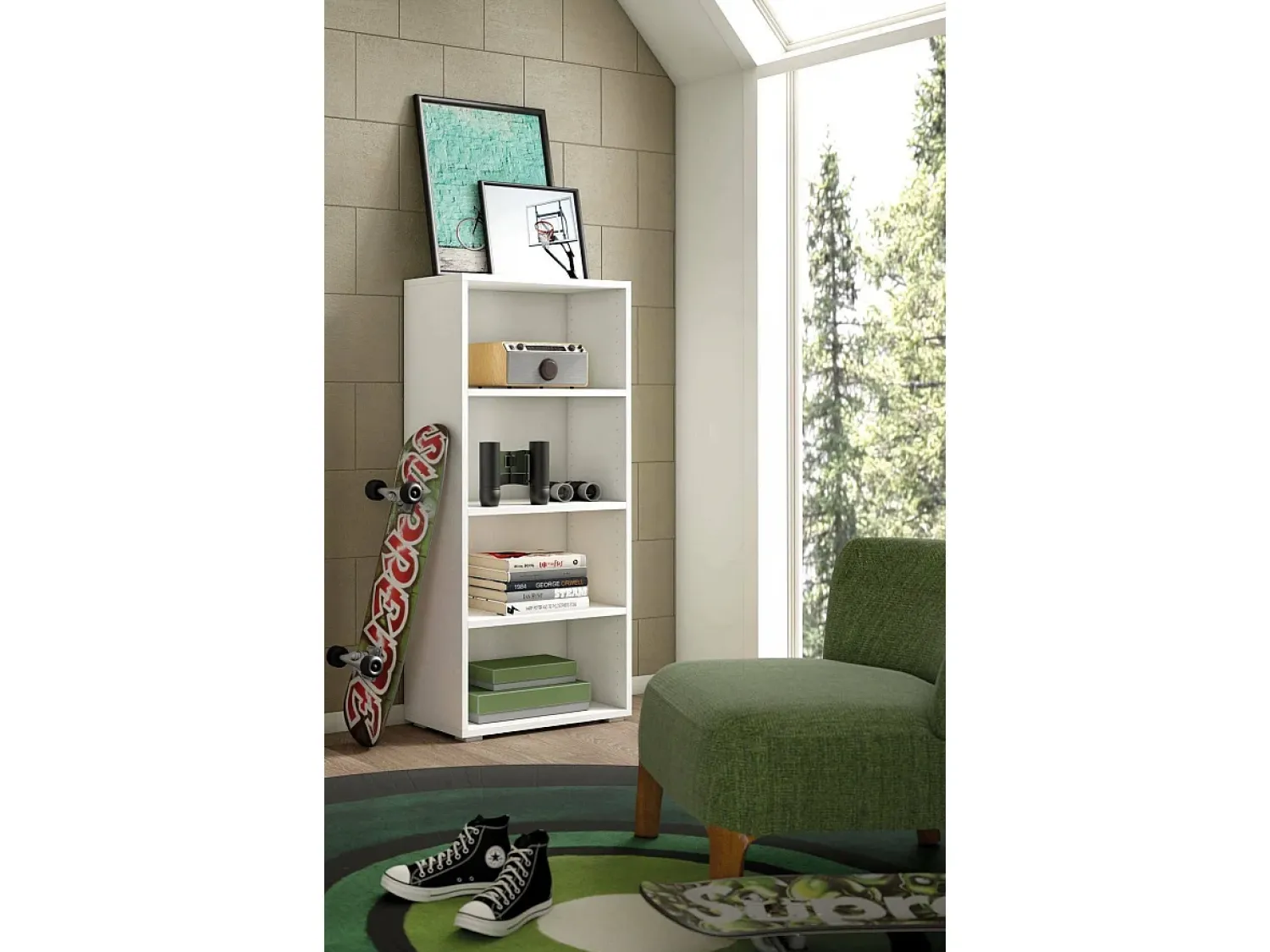 Biblioteca|Dmora Estante Ddjuri, Biblioteca com 3 prateleiras ajustáveis, Estante para livros, Armário de parede com prateleiras, 100% Fabricado na Itália, 60x30h130 cm, Branco