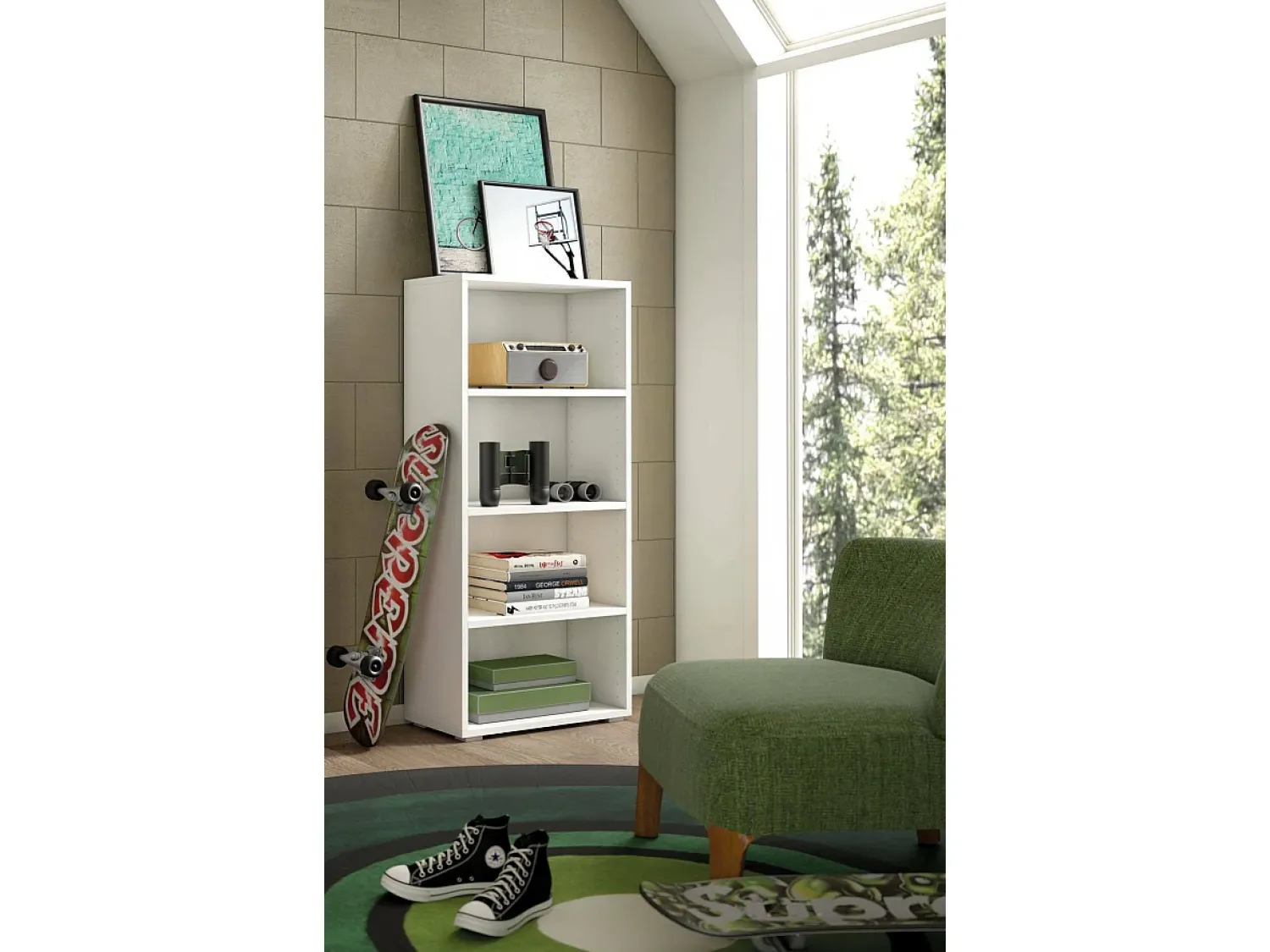 Biblioteca|Dmora Estante Ddjuri, Biblioteca com 3 prateleiras ajustáveis, Estante para livros, Armário de parede com prateleiras, 100% Fabricado na Itália, 60x30h130 cm, Branco