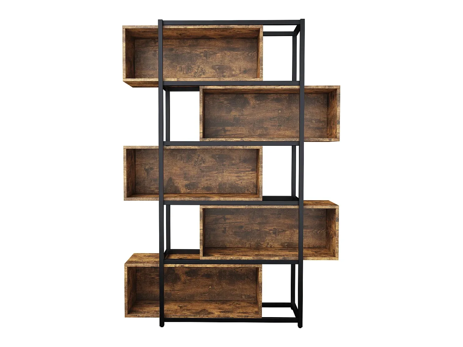 Biblioteca*Merax Estante de 5 andares com prateleiras - 121 x 35 x 176 cm - Madeira MDF e tubo de aço - Marrom Natural claro