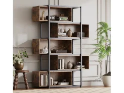 Biblioteca*Merax Estante de 5 andares com prateleiras - 121 x 35 x 176 cm - Madeira MDF e tubo de aço - Marrom Natural claro