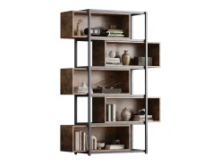 Biblioteca*Merax Estante de 5 andares com prateleiras - 121 x 35 x 176 cm - Madeira MDF e tubo de aço - Marrom Natural claro