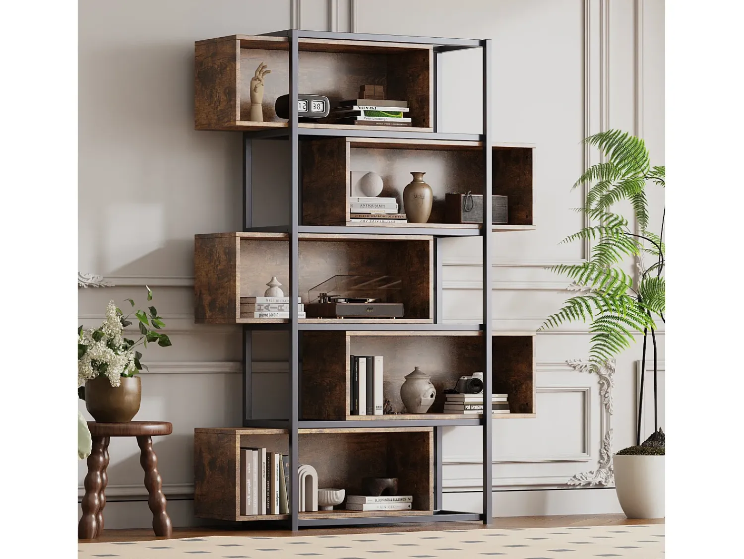 Biblioteca*ModernLuxe Estante de 5 andares com prateleiras - 121 x 35 x 176 cm - Castanho