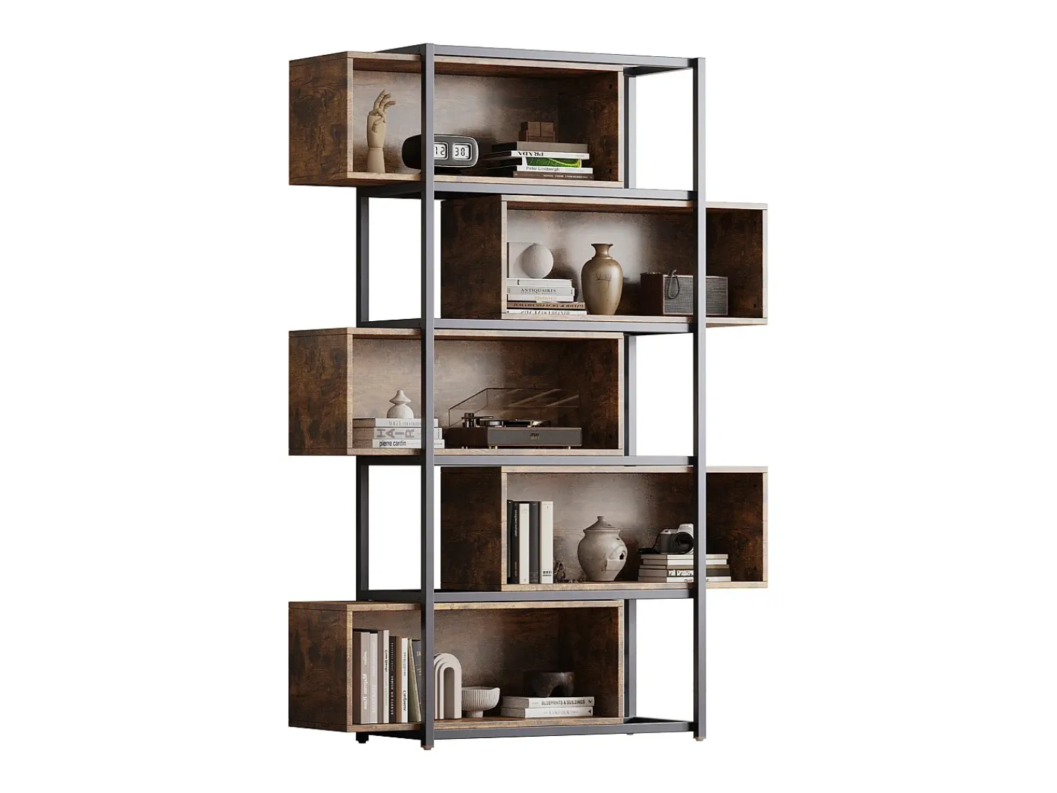 Biblioteca*ModernLuxe Estante de 5 andares com prateleiras - 121 x 35 x 176 cm - Castanho