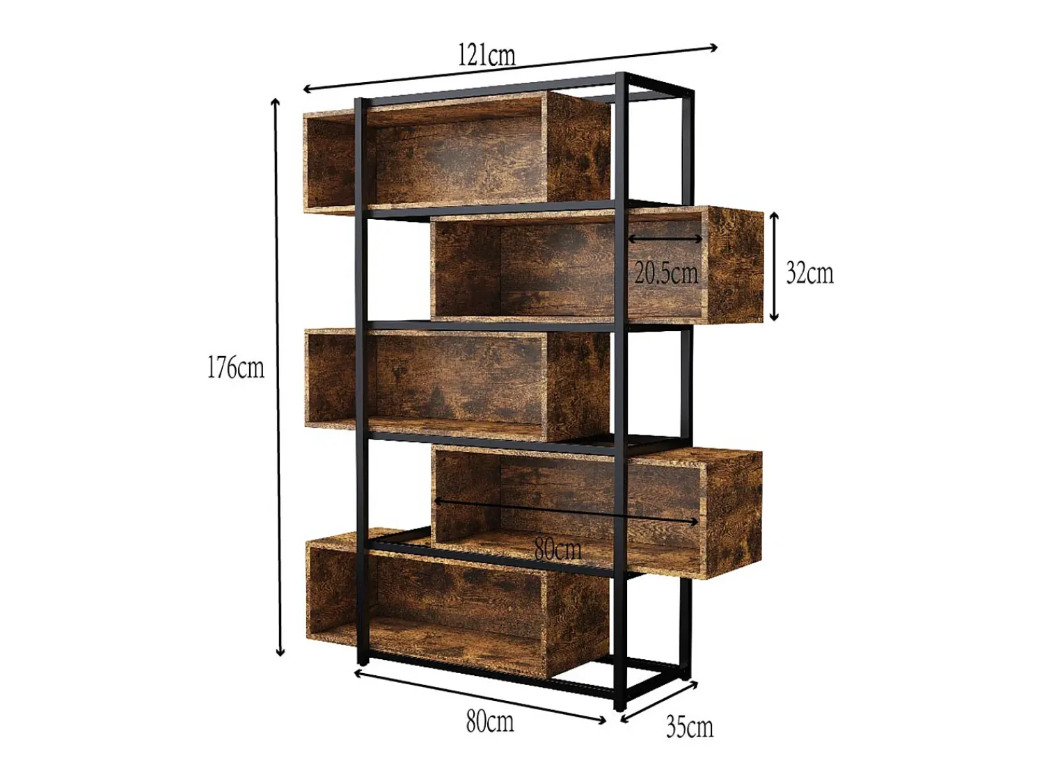 Biblioteca*ModernLuxe Estante de 5 andares com prateleiras - 121 x 35 x 176 cm - Castanho