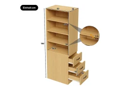 ModernLuxe Estante de 180 cm de altura - con 3 gavetas laterais - Prateleiras ajustáveis - Reversível esquerdo/direito - Natural^ Biblioteca