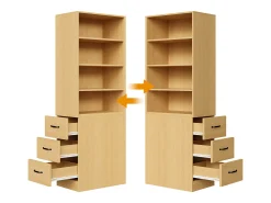 ModernLuxe Estante de 180 cm de altura - con 3 gavetas laterais - Prateleiras ajustáveis - Reversível esquerdo/direito - Natural^ Biblioteca