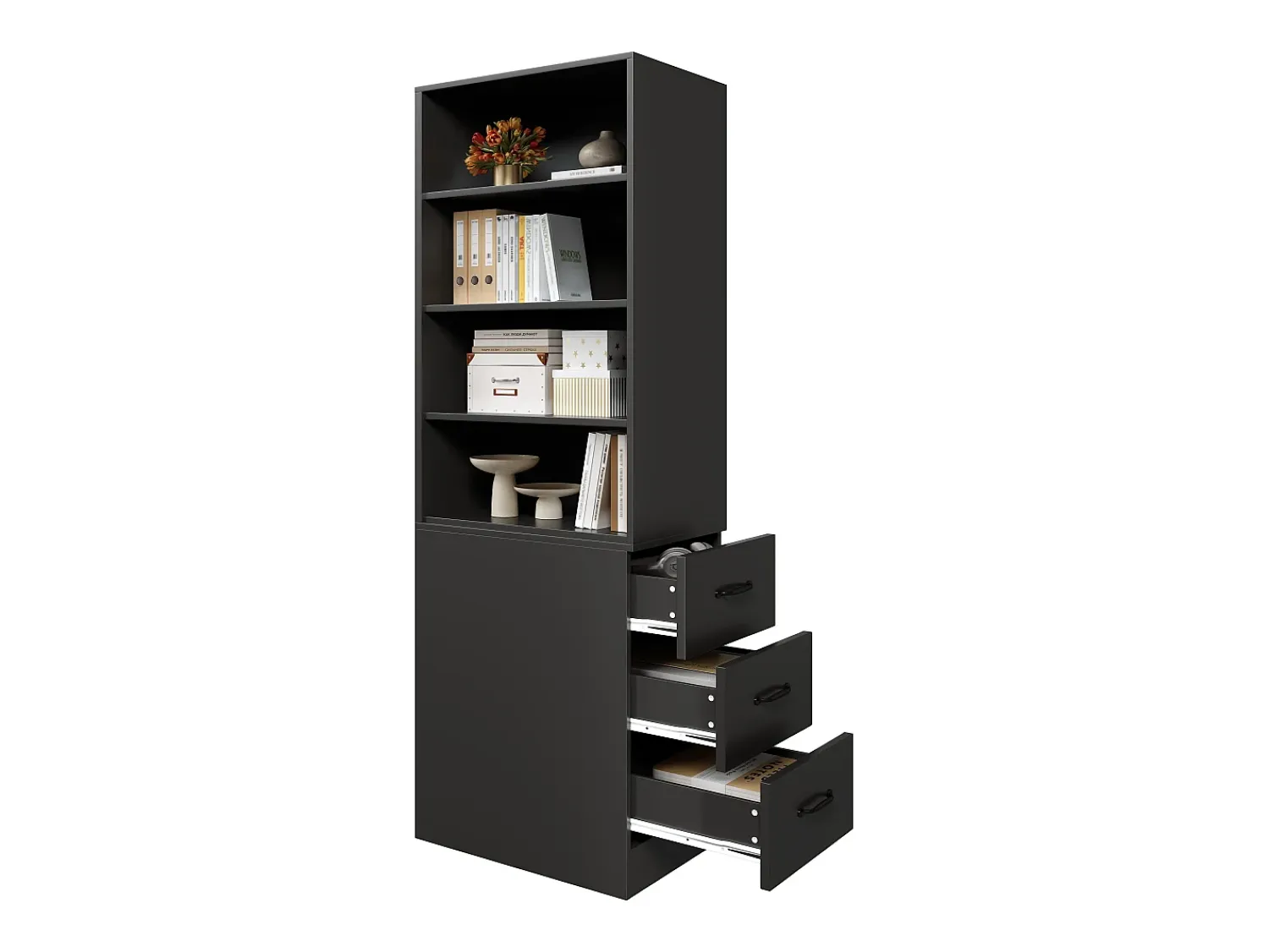 Biblioteca*ModernLuxe Estante de 180 cm de altura - con 3 gavetas laterais - Prateleiras ajustáveis - Reversível esquerdo/direito - Preto