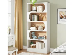 Best Tribesigns Estante de 5 níveis , prateleiras de armazenamento de 180 cm, estante grande de cubo aberto, prateleiras de exposição de madeira para quarto, sala de estar, escritório, e nogueira Branco