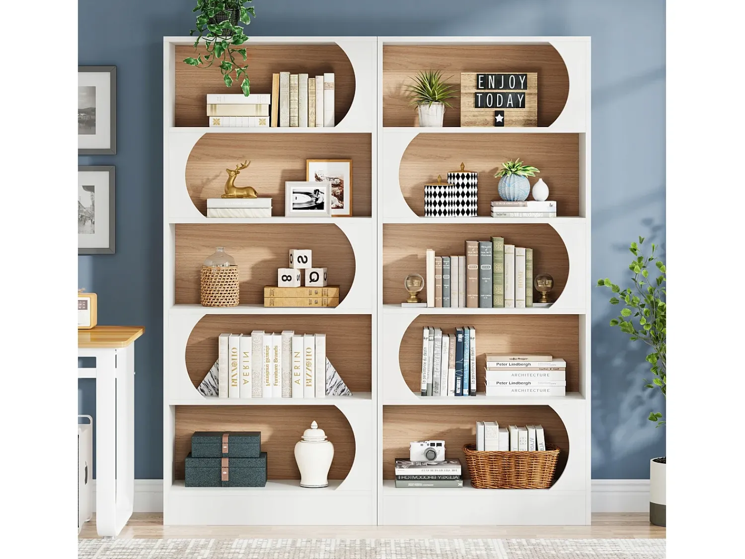 Best Tribesigns Estante de 5 níveis , prateleiras de armazenamento de 180 cm, estante grande de cubo aberto, prateleiras de exposição de madeira para quarto, sala de estar, escritório, e nogueira Branco