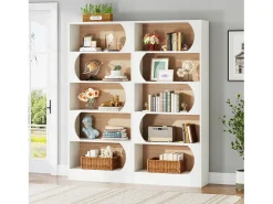 Best Tribesigns Estante de 5 níveis , prateleiras de armazenamento de 180 cm, estante grande de cubo aberto, prateleiras de exposição de madeira para quarto, sala de estar, escritório, e nogueira Branco