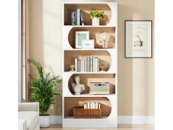 Best Tribesigns Estante de 5 níveis , prateleiras de armazenamento de 180 cm, estante grande de cubo aberto, prateleiras de exposição de madeira para quarto, sala de estar, escritório, e nogueira Branco