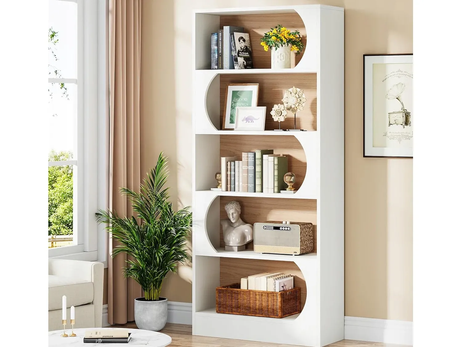 Best Tribesigns Estante de 5 níveis , prateleiras de armazenamento de 180 cm, estante grande de cubo aberto, prateleiras de exposição de madeira para quarto, sala de estar, escritório, e nogueira Branco