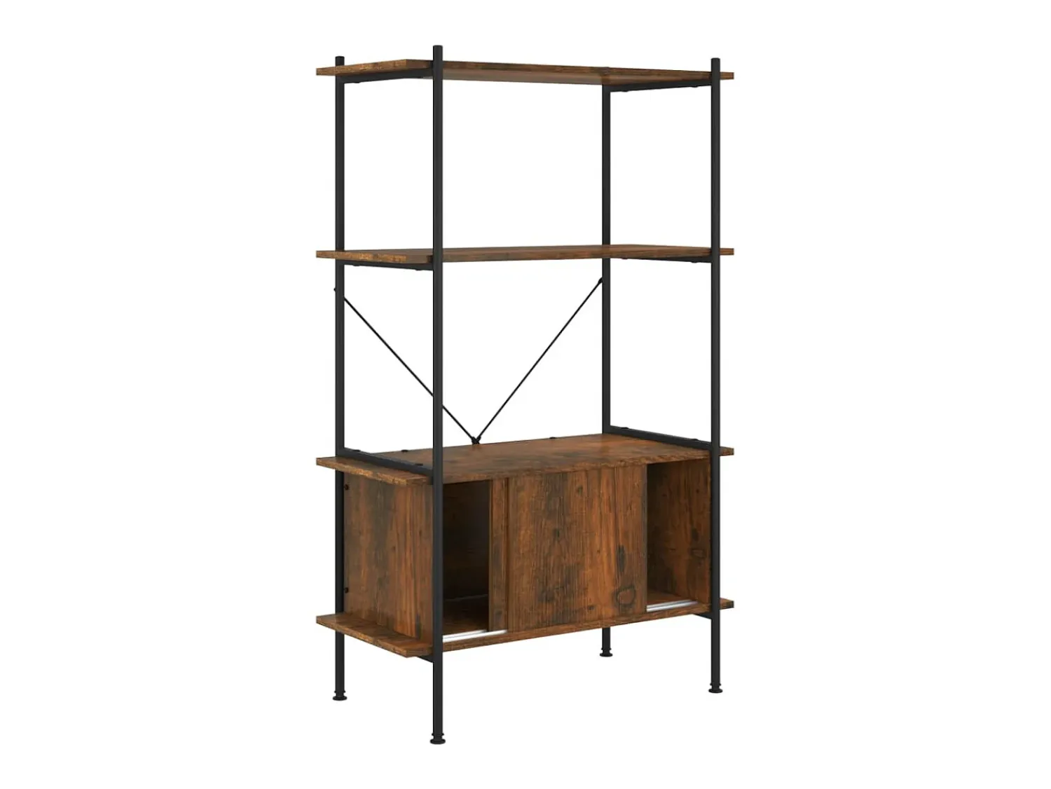 Outlet Estante de 4 prat. c/ armário 80x40x130cm aço/derivados madeira PT841261 Castanho