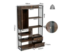 Merax Estante de 6 prateleiras com uma porta e 2 gavetas - 100 x 30 x 173,5 - Aglomerado e metal - marrom + preto^ Biblioteca