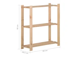 Mobikasa Estante de armazenamento de 3 níveis 80 x 28,5 x 90 cm madeira maciça de pinho 02_0000656^ Prateleira