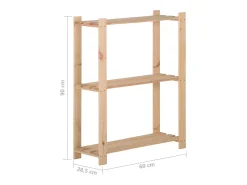 Helloshop26 Estante de armazenamento de 3 níveis 60 x 28,5 x 90 cm madeira maciça de pinho 02_0000653^ Prateleira
