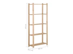 Helloshop26 Estante de armazenamento de 5 níveis 170 cm madeira maciça de pinho 02_0000660 Natural claro