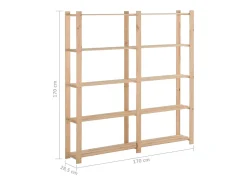 Discount Mobikasa Estante de armazenamento de 5 níveis 170 x 28,5 x 170 cm madeira maciça de pinho 02_0000659 Natural claro