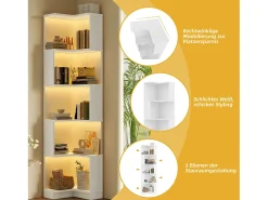 Biblioteca*Merax Estante de canto - 63,5 x 45 x 175 cm - com LEDs + 5 prateleiras - MDF - Branco