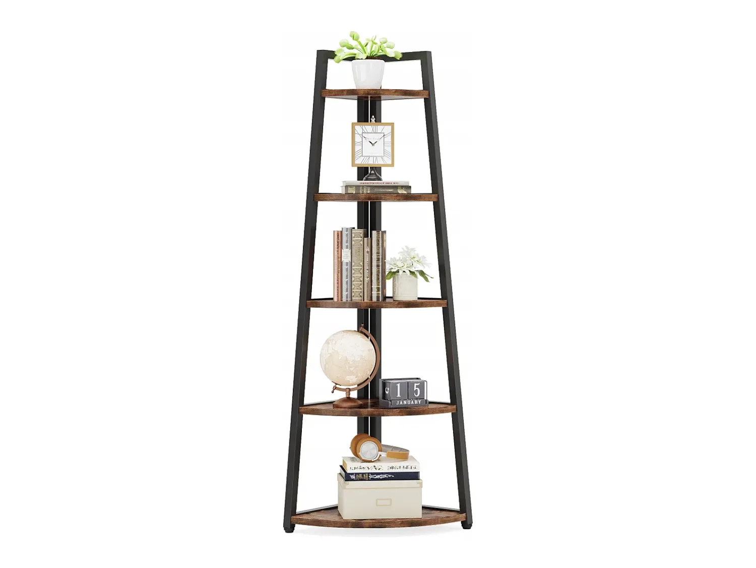 Best Tribesigns Estante de canto com 176 cm de altura - Estante de canto rústica com 5 níveis - Estante de canto industrial Castanho