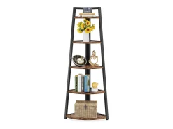 Best Tribesigns Estante de canto com 176 cm de altura - Estante de canto rústica com 5 níveis - Estante de canto industrial Castanho