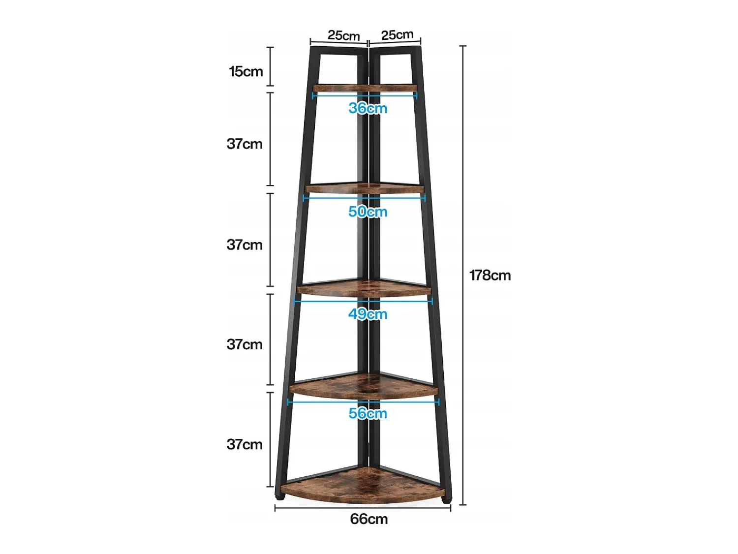 Best Tribesigns Estante de canto com 176 cm de altura - Estante de canto rústica com 5 níveis - Estante de canto industrial Castanho
