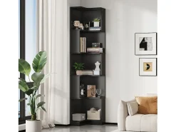 Online Merax Estante de canto moderna - 63,5 x 45 x 175 cm - com LEDs + 5 prateleiras - MDF - preta Preto