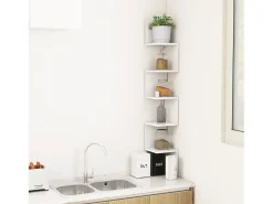 Prateleira|vidaxl Estante de canto p/ parede deriv. madeira 20x20x127,5 cm Branco