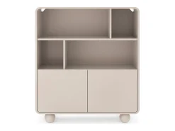 Estante de caxemira com prateleiras e armário – Design moderno, pernas em formato de bola, 108 x 121 x 39 cm^ Biblioteca