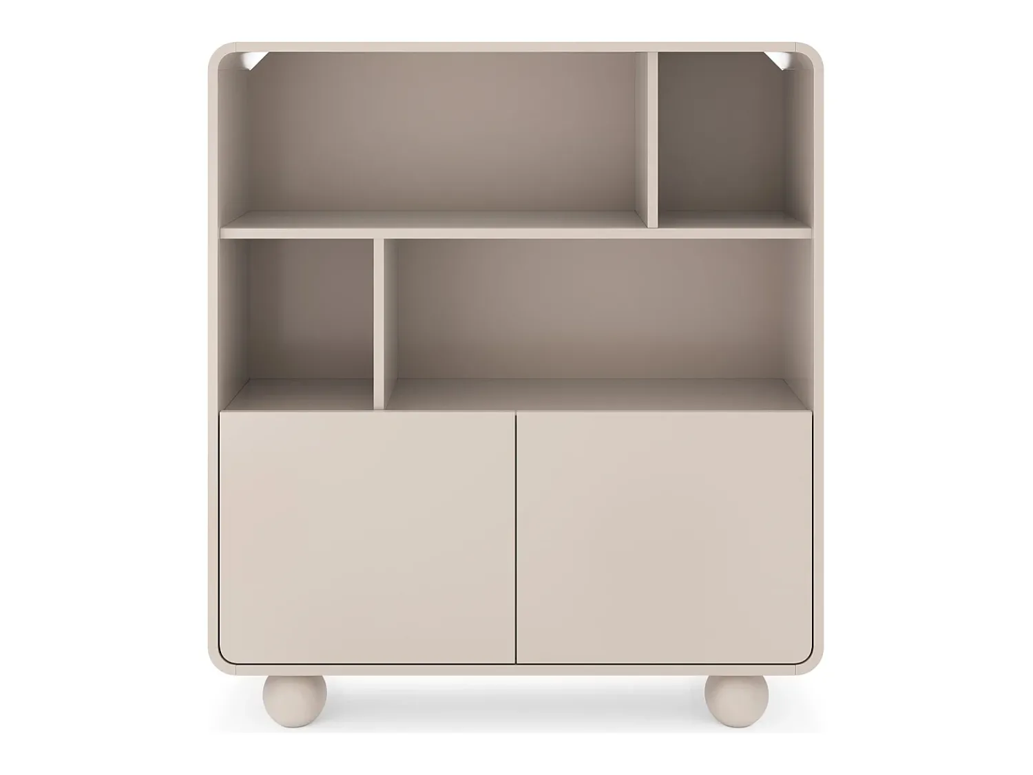 Estante de caxemira com prateleiras e armário – Design moderno, pernas em formato de bola, 108 x 121 x 39 cm^ Biblioteca