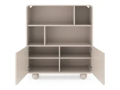 Estante de caxemira com prateleiras e armário – Design moderno, pernas em formato de bola, 108 x 121 x 39 cm^ Biblioteca