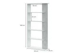 Biblioteca*Loungitude Estante de cimento/branco com 5 prateleiras individuais, 90x25x180 cm Cinzento claro