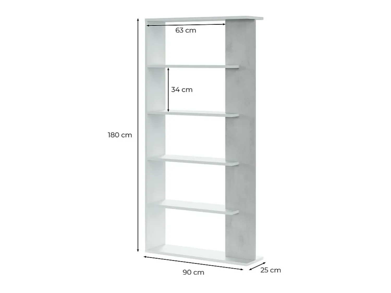 Biblioteca*Loungitude Estante de cimento/branco com 5 prateleiras individuais, 90x25x180 cm Cinzento claro