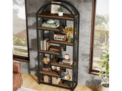 Biblioteca|Tribesigns Estante de Livros com Arcos de 180 cm de Altura, Estante Industrial com Prateleiras de Exposição Abertas, Organizador de Armazenamento em Pé Castanho