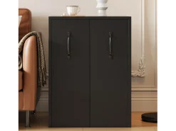 Biblioteca|ModernLuxe Estante de livros com rodas - Móvel lateral móvel - Gavetas laterais deslizantes - Lados esquerdo e direito intercambiáveis - Preto