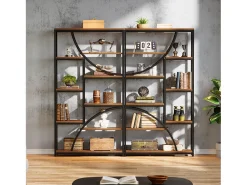 Biblioteca*Tribesigns Estante de Livros de 180 cm de Altura, Estante Industrial de 9 Andares, Grandes Estantes Geométricas com Gaveta Aberta, Estante de Exposição Independente Castanho