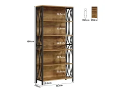 Biblioteca|Tribesigns Estante de Livros de 180cm de Altura, Estante Industrial de 6 Andares com Estrutura Metálica Geométrica e Prateleiras de Armazenamento Abertas Castanho